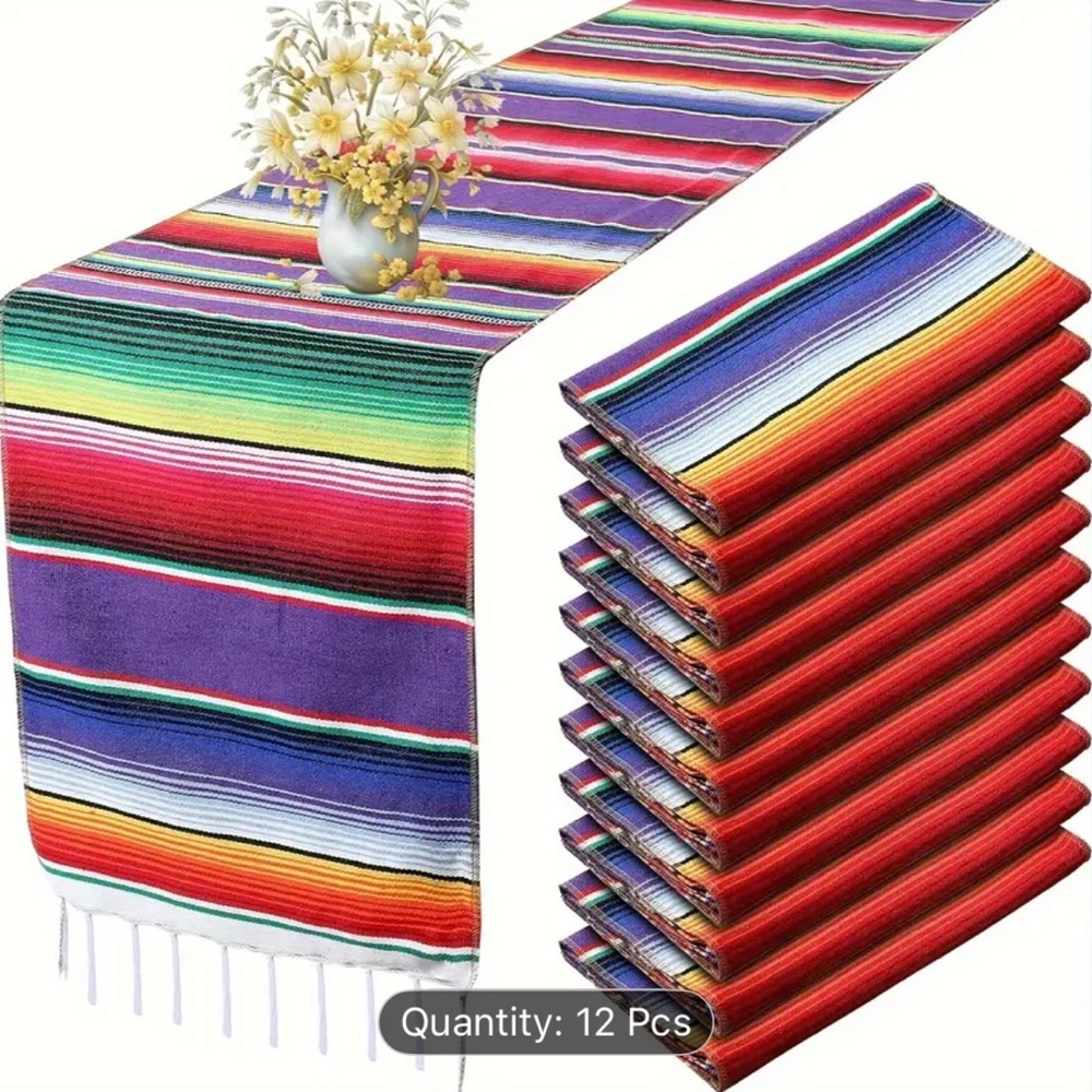 Colorful Striped Table Runner Set - 12 Pieces